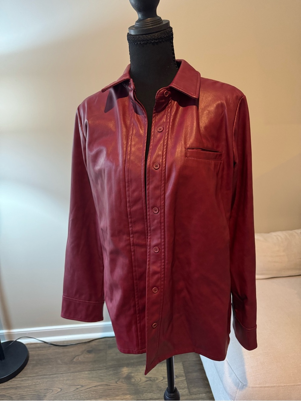 bagatelle Wine-Red Faux Leather Coat